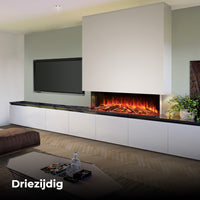 Fair Fires Tru Vizion Solution 1500 ingebouwd in moderne woonkamer met vlammen