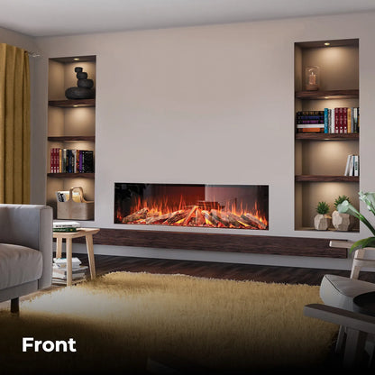 Woonkamer met de Fair Fires Tru Vizion Solution 1750 elektrische haard, ingebouwd in een moderne muur.