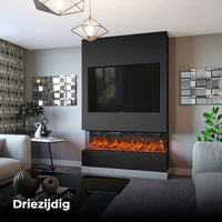 Fair Fires Tru Vizion Pano 1500 in stijlvolle woonkamer met driezijdig vlambeeld