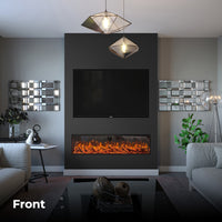 Fair Fires Tru Vizion Pano 1500 in moderne woonkamer met inbouwhaard onder tv