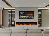 Fair Fires Tru Vizion Pano X 3000 in moderne woonkamer met tv en inbouwhaard