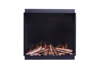 Fair Fires Tru Vizion Pano 700 inbouwhaard met houtblokken en vlammen