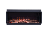 Fair Fires Tru Vizion Pano X 1250 in zwarte inbouwhaard met vlammen en houtblokken