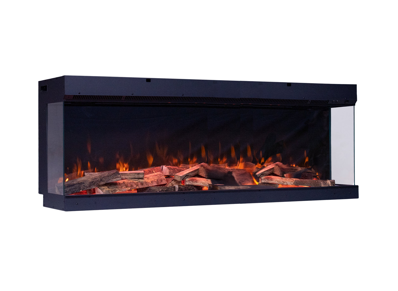 Fair Fires Tru Vizion Pano X 1500 in zwart met zichtbare vlammen en houtblokken