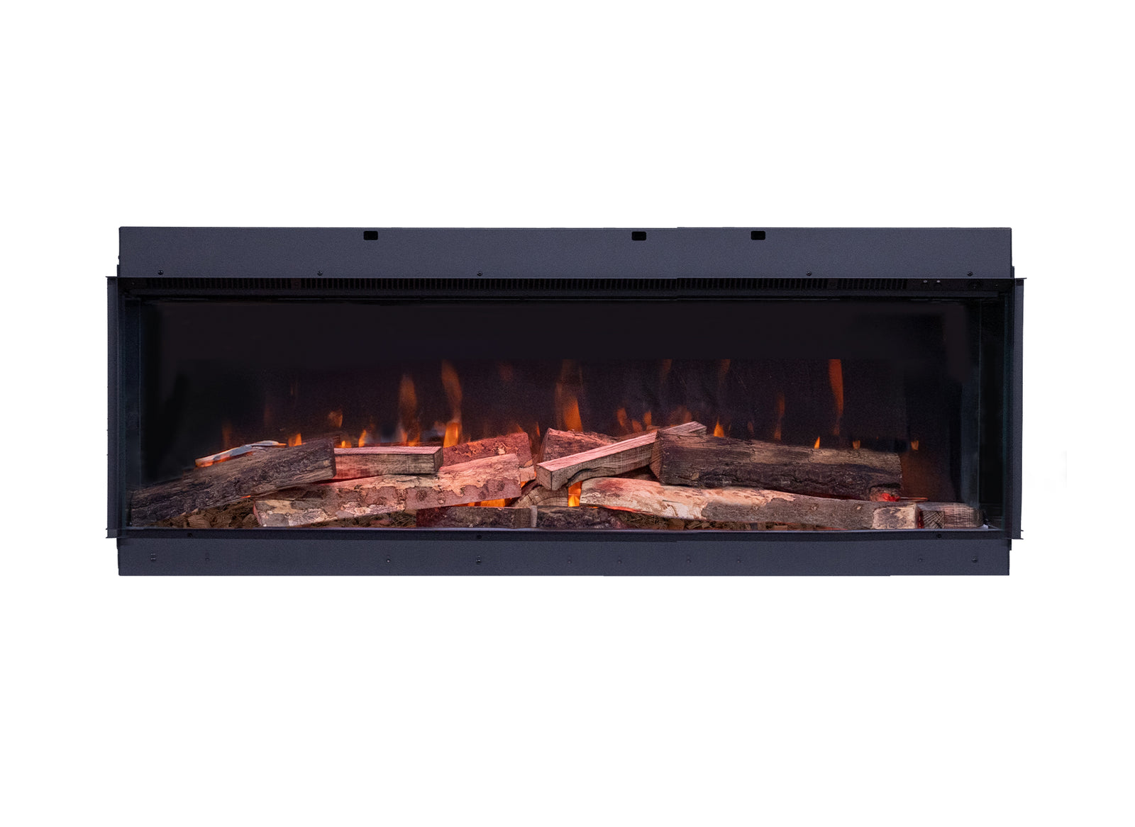 Fair Fires Tru Vizion Pano X 1500 in zwarte inbouwhaard met vlammen en houtblokken
