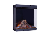 Fair Fires Tru Vizion Pano S 700 haard met houtblokken en vlammen op witte achtergrond