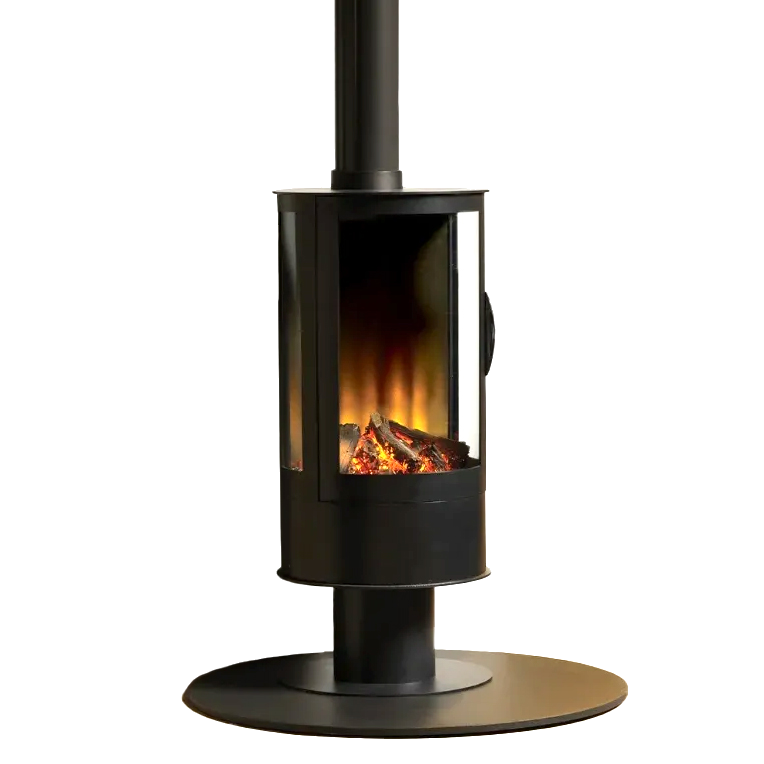 Fair Fires Tru Vizion Solution Stove op witte achtergrond met vlammen