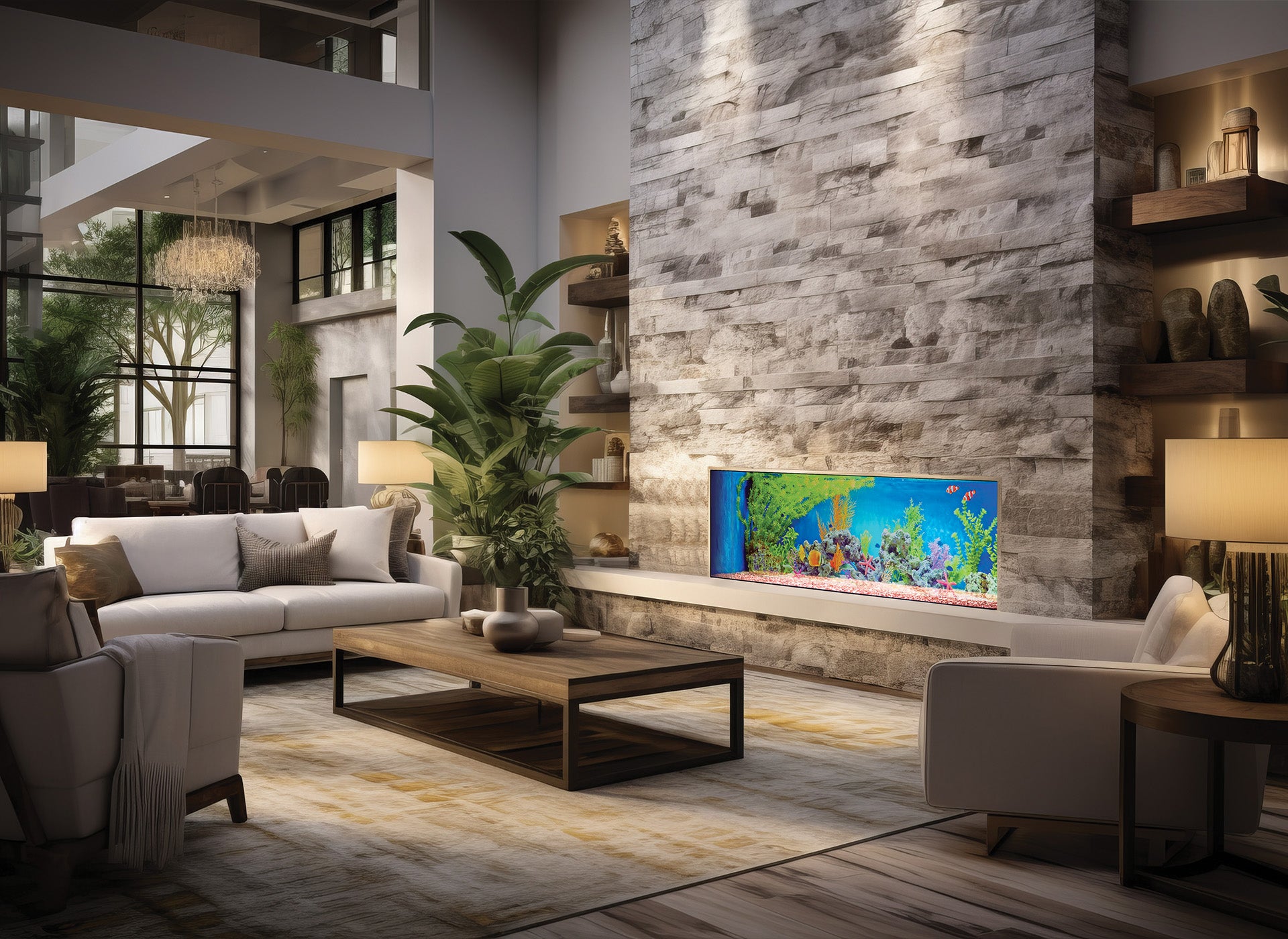 Fair Fires Solution TrueFlame 1000 LCD ingebouwd in moderne woonkamer