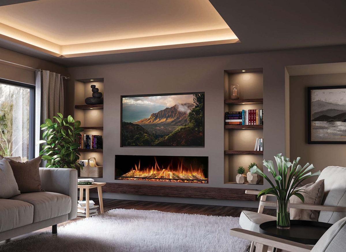Fair Fires Solution Pure 1600 elektrische haard met vlambeeld in moderne woonkamer