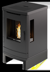 Nordic Fire Fenna houtkachel met vlammen, zwart, op witte achtergrond