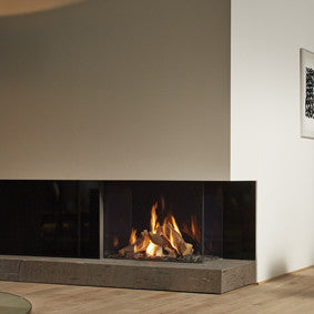 DRU Maestro 105/2 Eco Wave gashaard in moderne woonkamer met vlammen