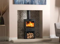 Charlton & Jenrick Fireline FQ5 houtkachel in moderne woonkamer met brandend vuur