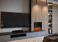 Fair Fires Tru Vizion Pano 700 in moderne woonkamer met vlammen