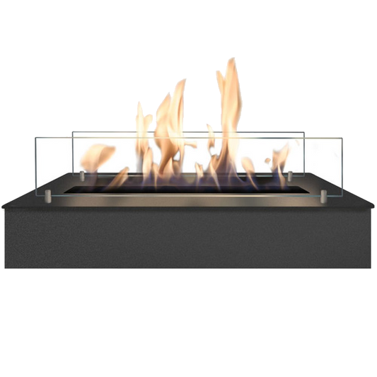 Xaralyn bio-ethanol brander L met lip, zwarte brander met vlammen en glazen afscherming