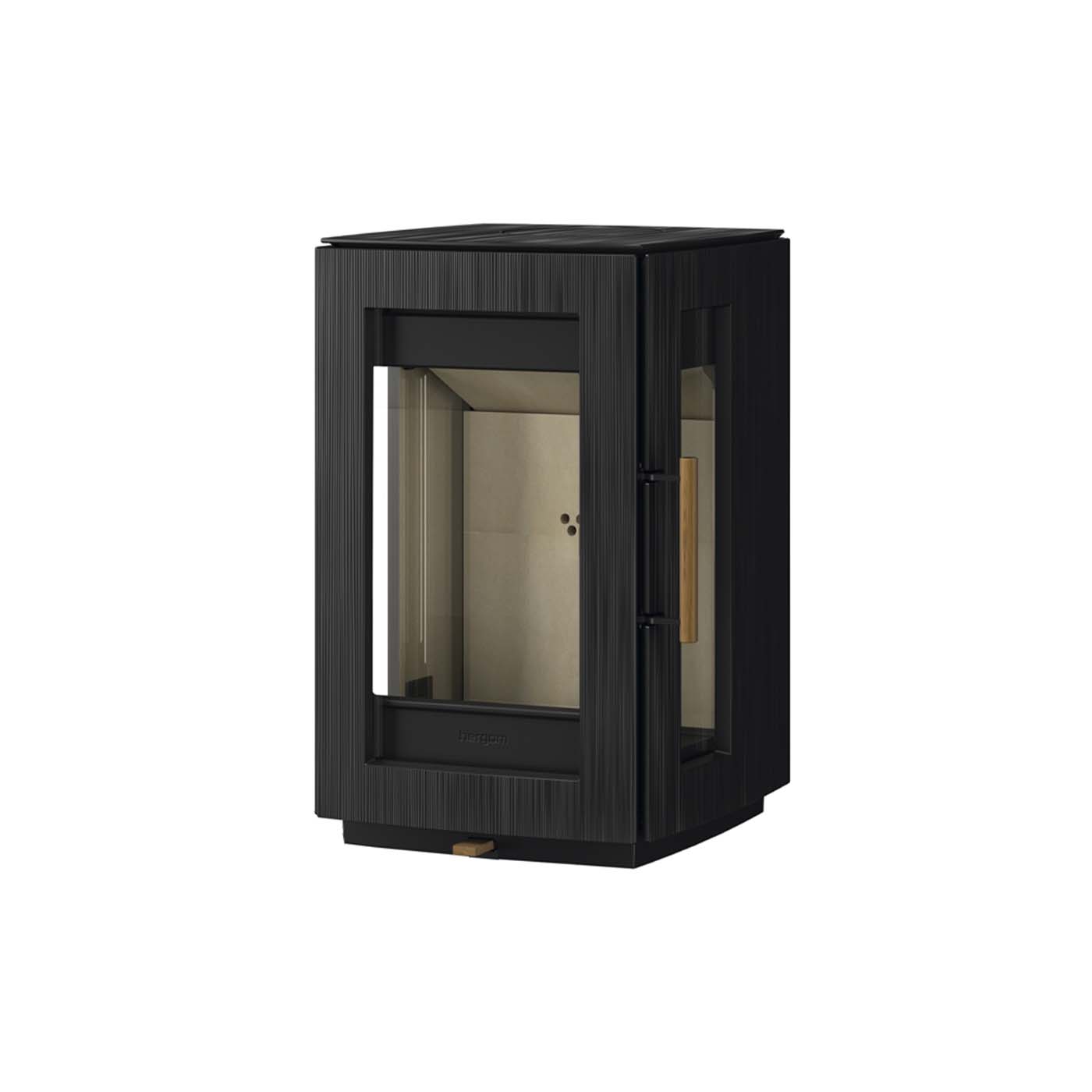 Hergom Glow hangende zwarte houtkachel met glazen deur