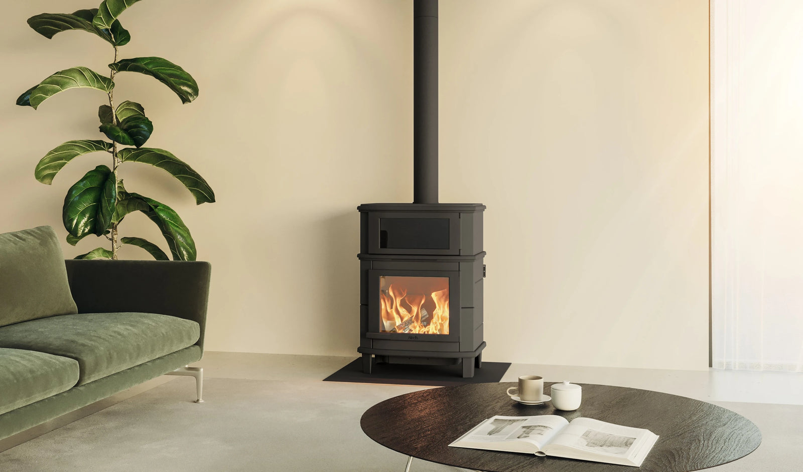 Altech Grande Nobles Gourmet houtkachel in moderne woonkamer