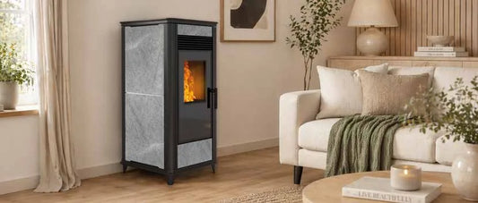 Nordic Fire Tjallmo in moderne woonkamer met brandende kachel