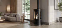 Nordic Fire Baldr 3-zijdig in moderne woonkamer met zicht op vuur