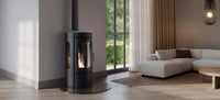 Nordic Fire Baldr 3-zijdig in moderne woonkamer met brandend vuur