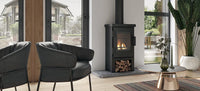 Nordic Fire Fjord 1 in moderne woonkamer met brandend haardvuur