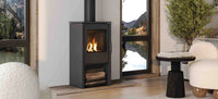 Nordic Fire Kjeld kachel in moderne woonkamer met brandend vuur