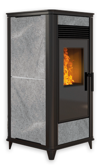 Nordic Fire HRV Torsby haard met grijze steenlook en zichtbare vlammen