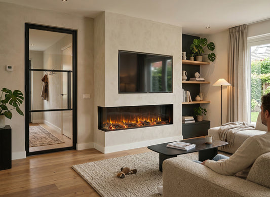 Charlton & Jenrick i-1500e Deep in moderne woonkamer met brede inbouwhaard