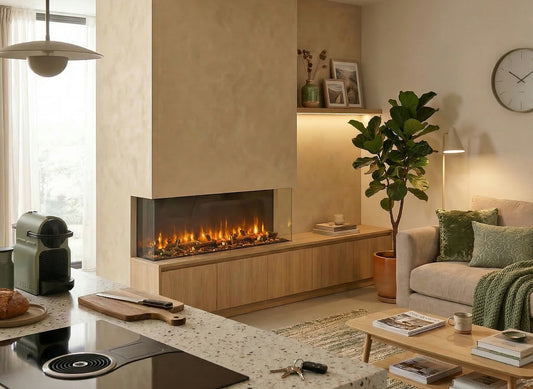 Charlton & Jenrick i-1500e Slim in een moderne woonkamer met lang haardvuur