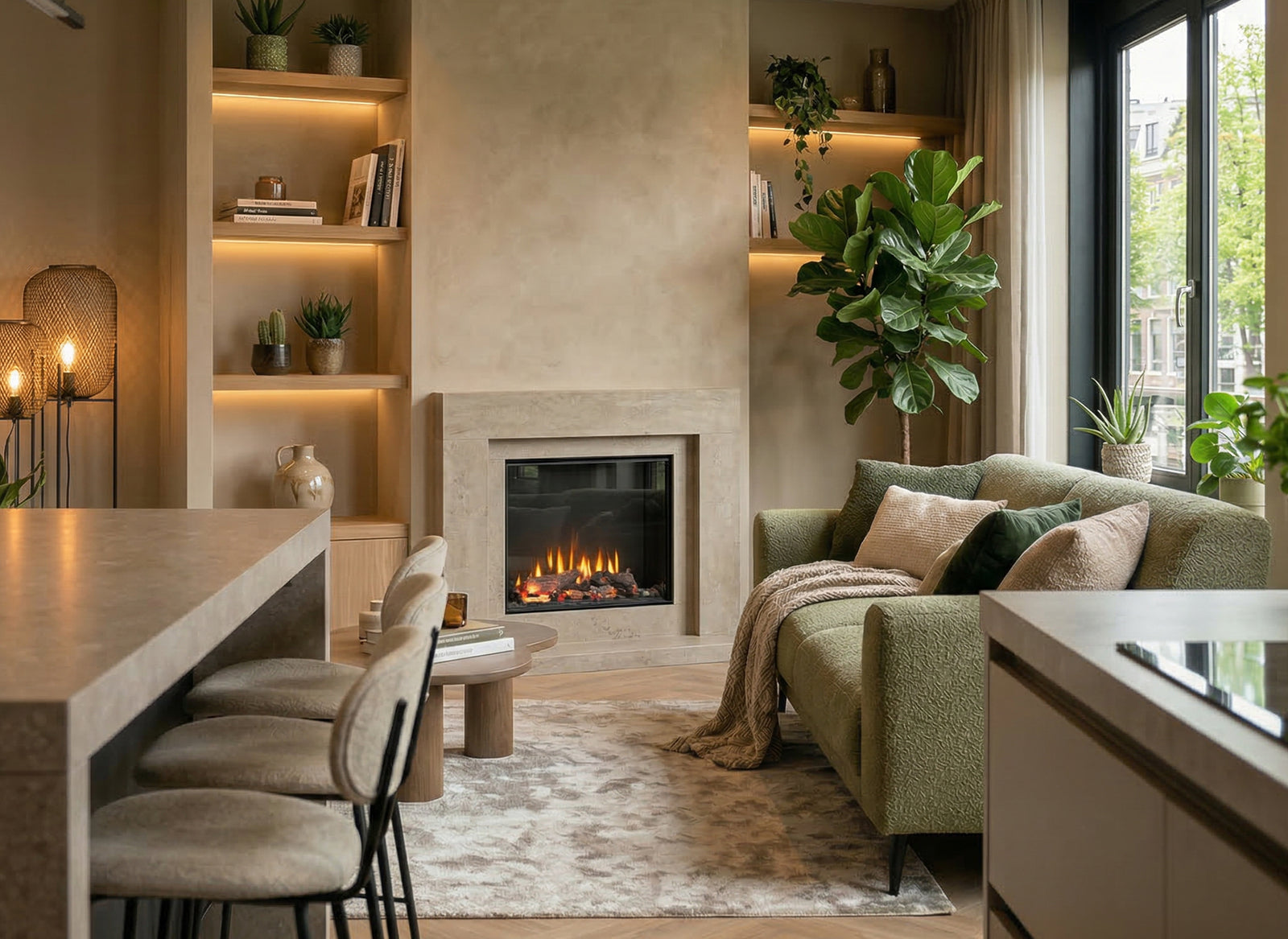 Charlton & Jenrick i-750 Deep in moderne woonkamer met ingebouwde haard