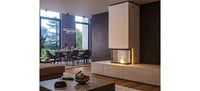Nordic Fire Sienna 3-zijdig in moderne woonkamer met eettafel