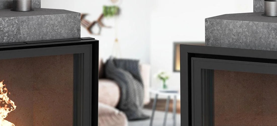 Nordic Fire Sienna 7-10 in moderne woonkamer, deels zichtbaar met open vlammen