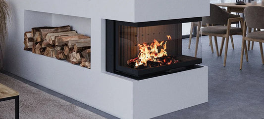Nordic Fire Elite 3 in moderne woonkamer met brandend haardvuur