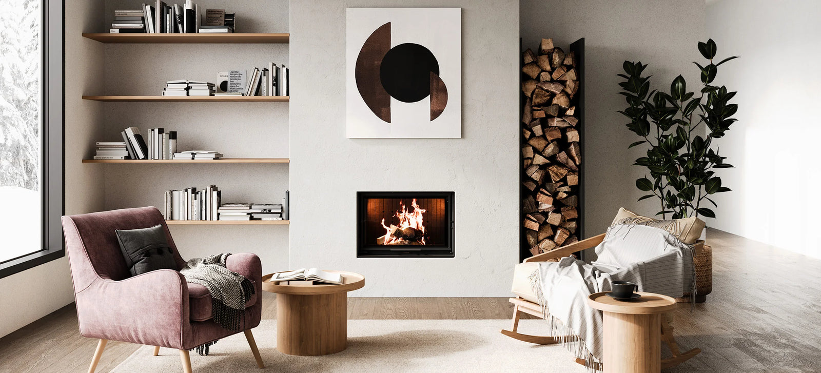 Nordic Fire Superior 70 Air ingebouwd met brandend vuur in woonkamer