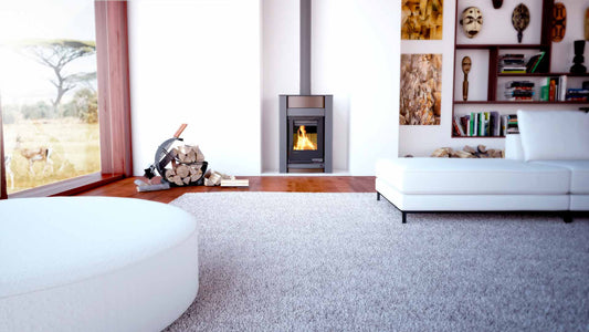 HS Flamingo Aquaflam Vario Kalmar Air in moderne woonkamer met brandend vuur