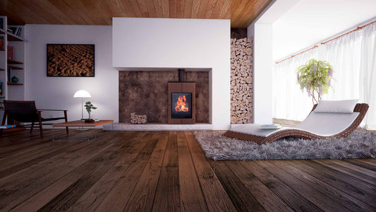 HS Flamingo Aquaflam Vario Saporo Air in moderne woonkamer met brandend vuur