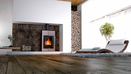 HS Flamingo Aquaflam Vario Saporo Air in moderne woonkamer met brandend vuur