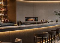 Nobis 125 elektrische haard in moderne bar met ingebouwde vlammen