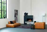 Faber Matrix 800/500 II Hoek in moderne woonkamer met brandend vuur