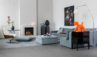 Faber Matrix 800/650 I Front in moderne woonkamer met brandend haardvuur