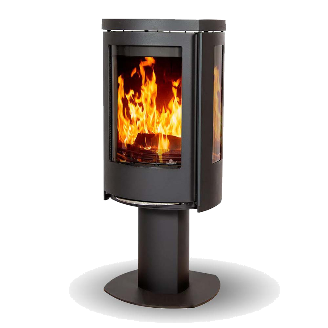 Jydepejsen Cozy Classic Base kachel met zijruiten en zicht op vlammen