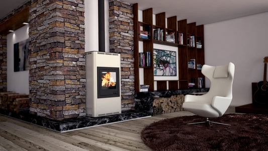 HS Flamingo Aquaflam 17 kachel in moderne woonkamer met brandend vuur