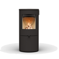 Wanders Kelio Box M Door houtkachel met brandend vuur, studio achtergrond