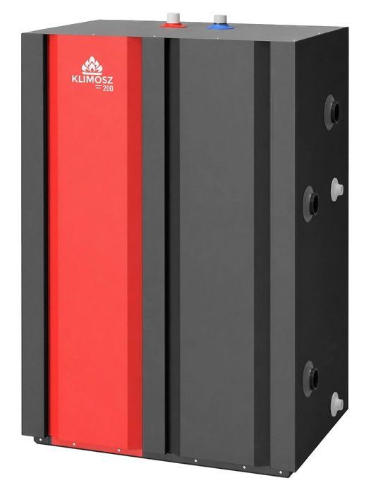 Klimosz Buffer 0W 300 buffervat met rood paneel en aansluitingen