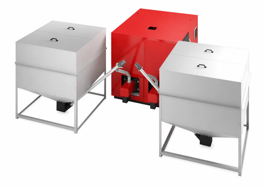 Klimosz Maxi 200 verwarmingsketel, wit en rood, op witte achtergrond