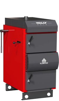 Klimosz Wally Holz 25 houtkachel, rood en grijs, vooraanzicht
