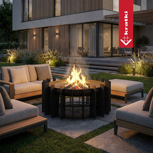 Kratki Capsel 600 vuurkorf op terras met loungezitjes