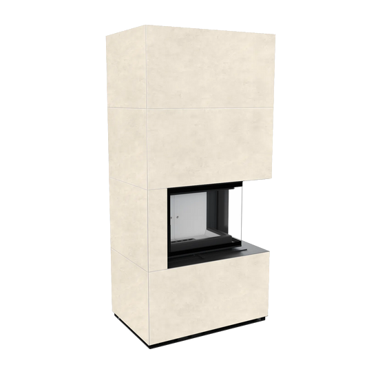 Kratki Floki Box Rechts, vrijstaande haard in beige bekleding