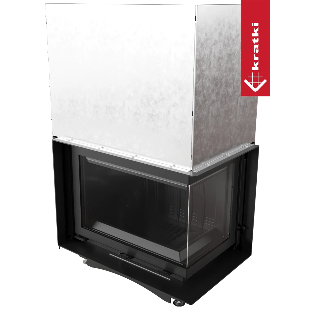 Kratki Maja haard met zwart glas en grote metallic behuizing
