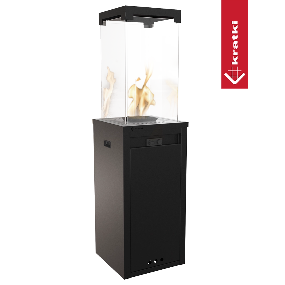 Kratki Patio Light terrasverwarmer met glazen ombouw en vlammen
