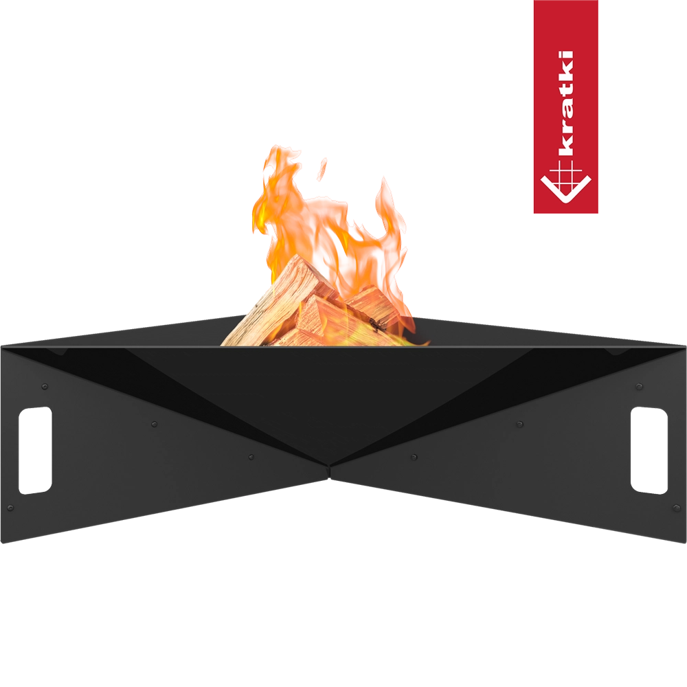 Kratki Pyramid vuurkorf met brandend hout en vlammen